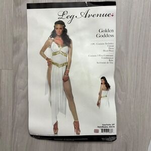 Leg Avenue Golden Goddess Costume Size S/P 3 Piece Catsuit Dress Headpiece